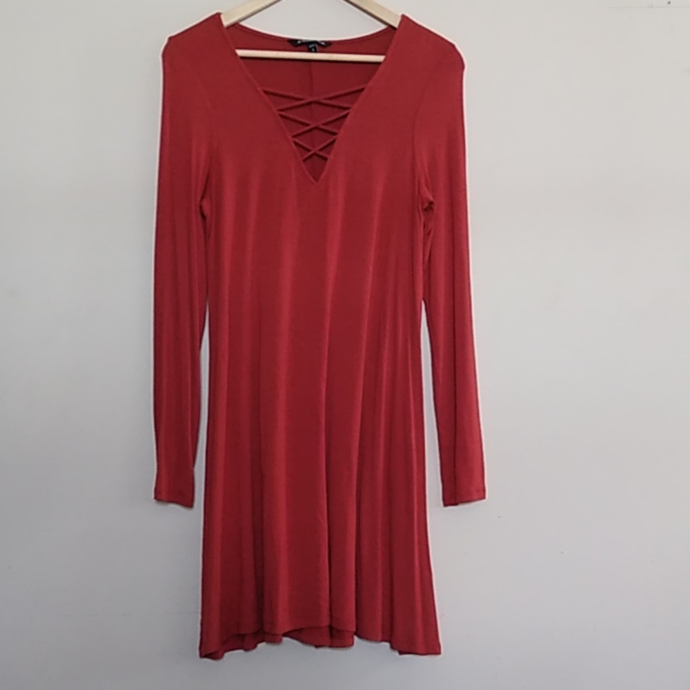 Express Lace Up Long Sleeve Dress Burnt Orange